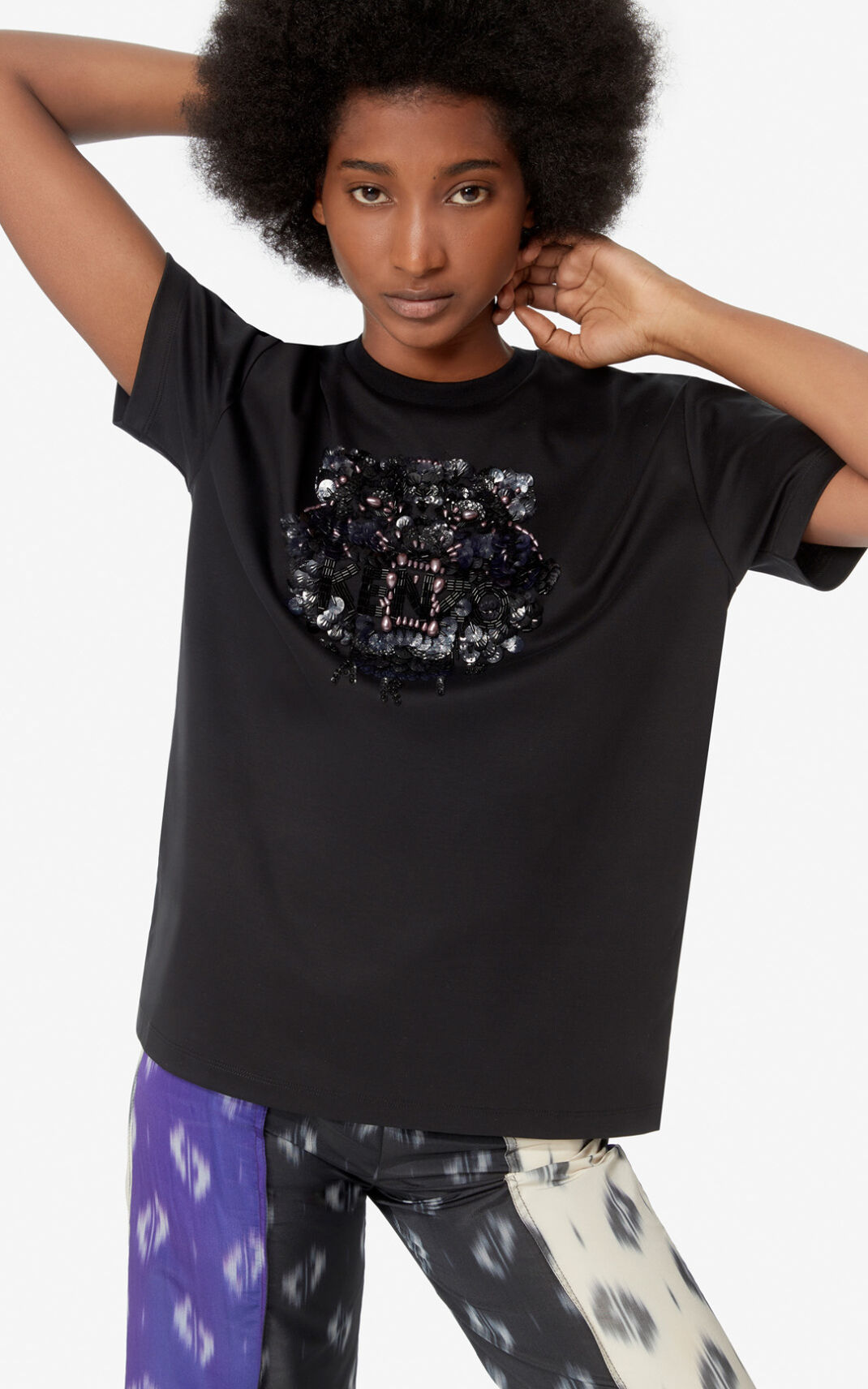 T Shirt Kenzo Sequined Tiger Femme Noir | HOIU-54897